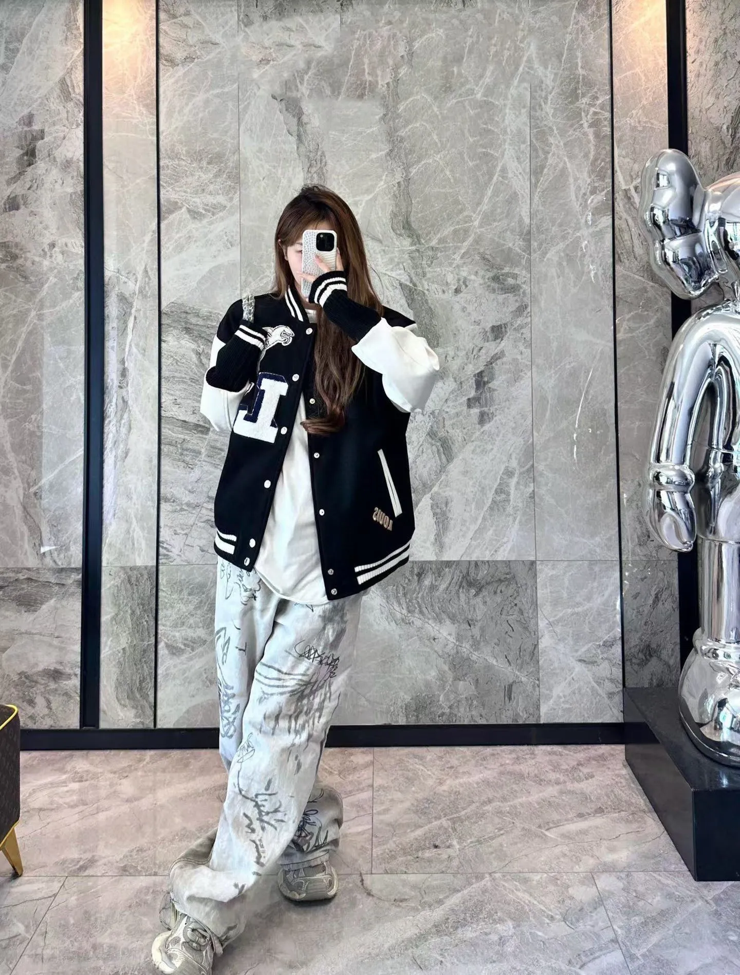 Louis Vuitton/Louis Vuitton 24Fw Pegasus towel embroidered baseball jacket